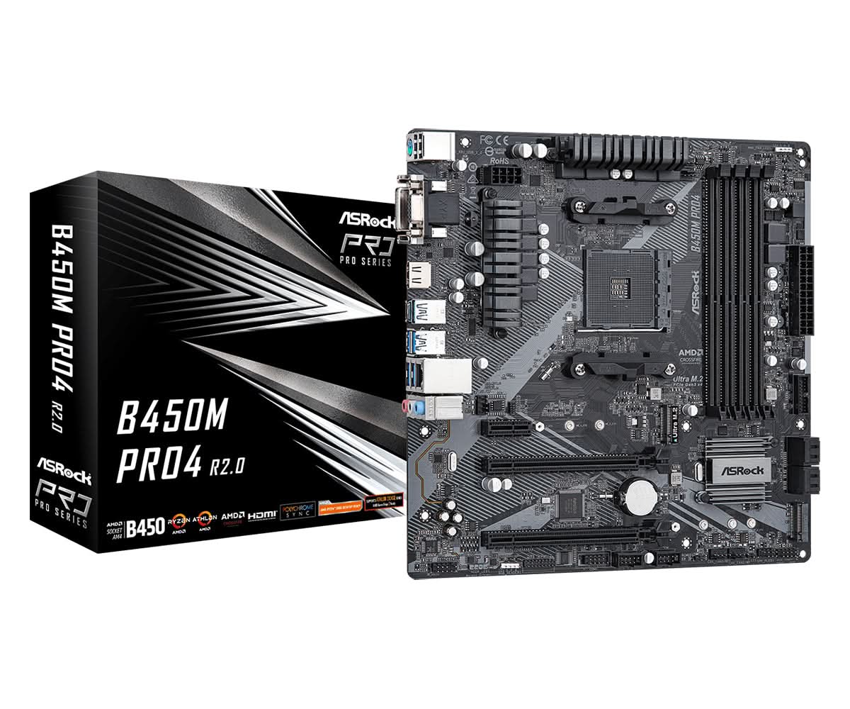 ASRock B450M Pro4 R2.0 AMD B450 Socket AM4 Micro ATX Motherboard - Perfect for Gaming PC Builds & Home Office Workstations
