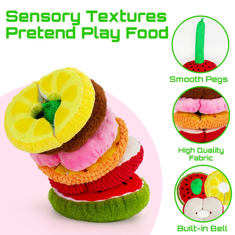 Beetoy Baby Stacking Toys - Sensory Fruit Toys for Toddlers with Different Textures, Crinkle & Squeakers | Preschool Learning Activities, Classroom Must-Haves | Perfect for Early Childhood Development & Montessori Play