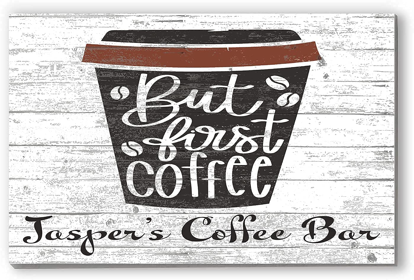 Custom Coffee Sign - Solid Wood 16x10.5 Inch Rustic Wall Decor for Coffee Bar, Kitchen & Office - Perfect Housewarming Gift with 'But First Coffee' Design - Ideal for Home Décor, Café Style & Gift Giving