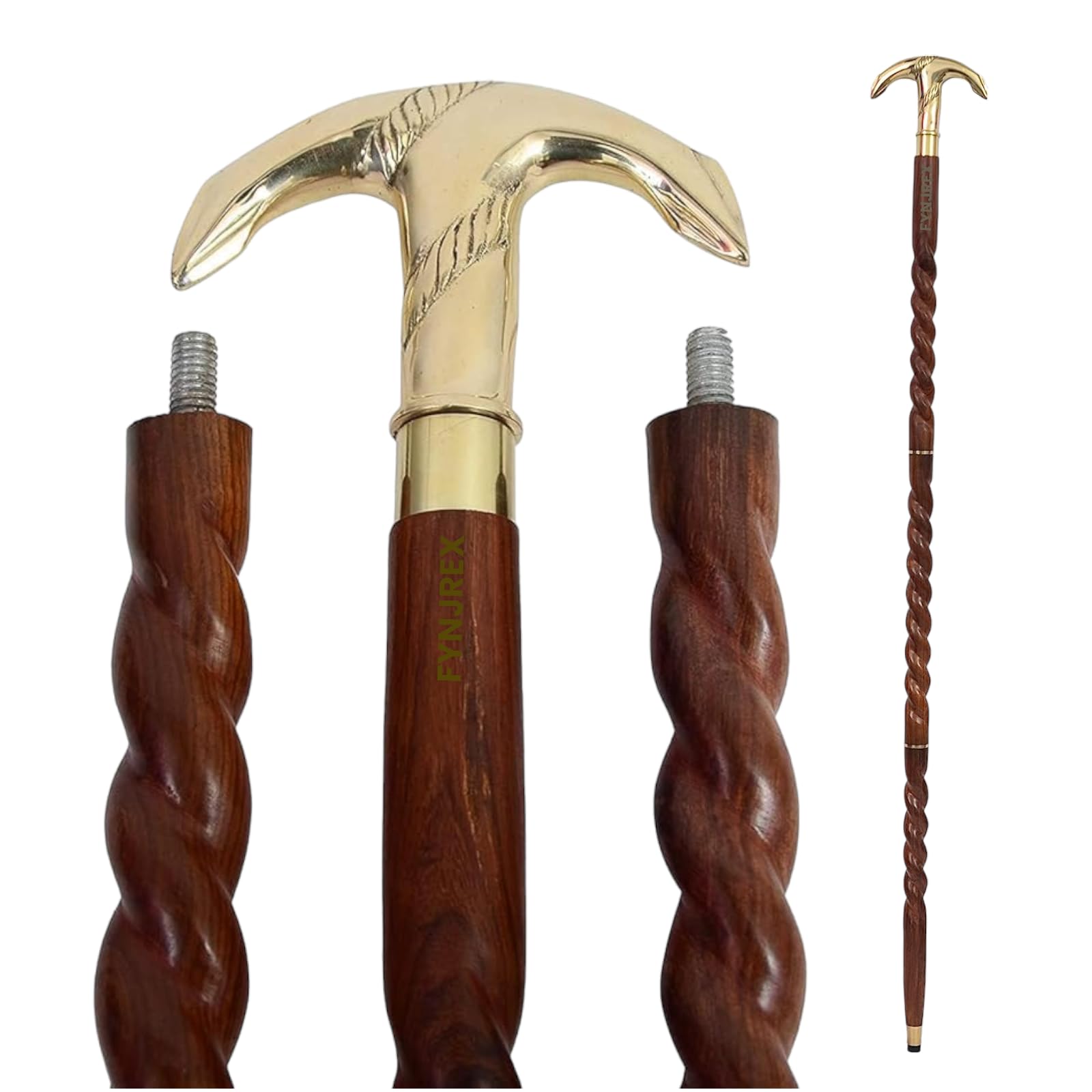 Premium Wooden & Metal Walking Cane for Men - Brass Anchor Handle, Spindle Shaft, Brown - Ideal for Hiking, Elderly Support & Fashion Accessory