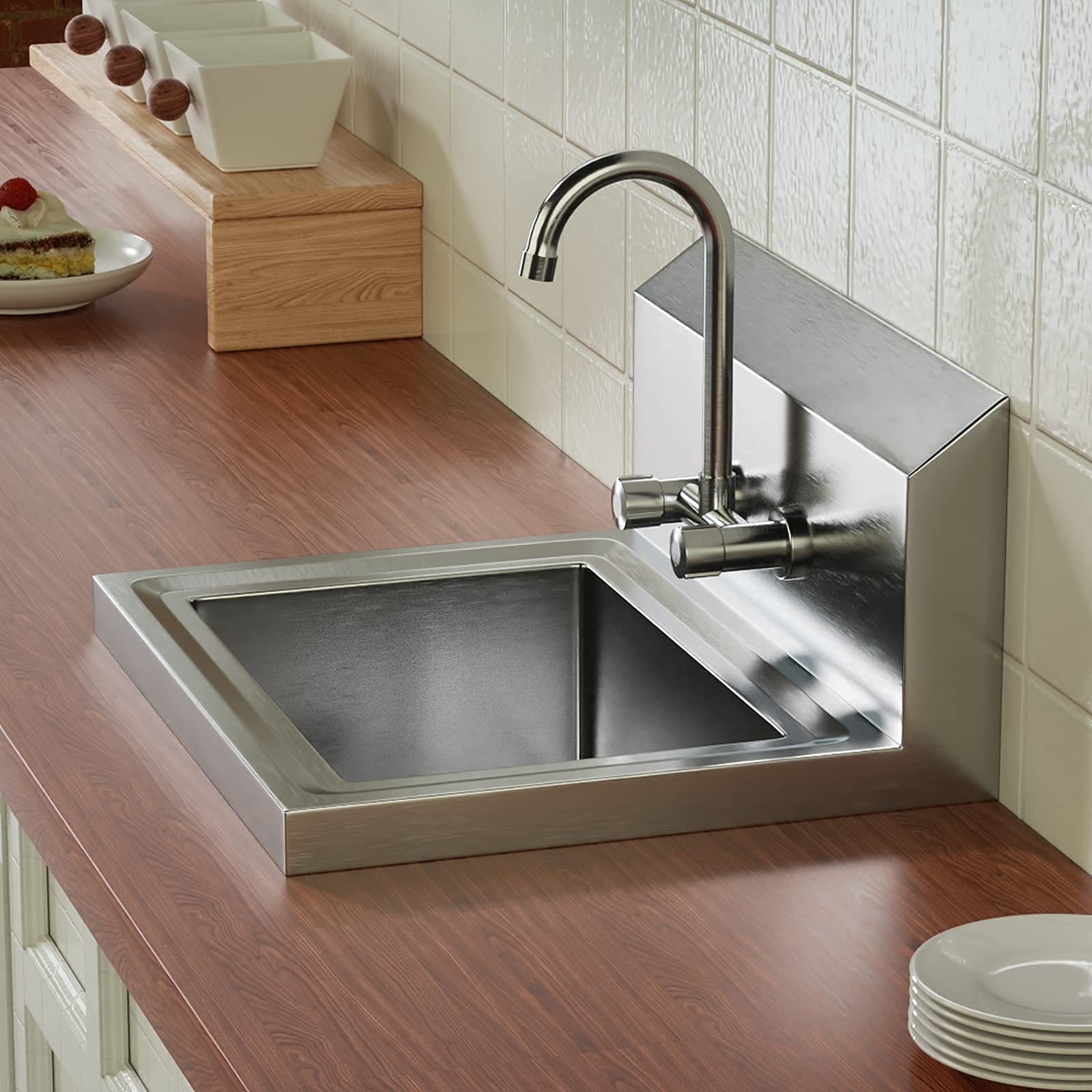 **Bonnlo Commercial Stainless Steel Hand Washing Sink with Hot & Cold Faucet - Wall Mount Utility Sink with Drainer for Restaurants, Home Kitchens & Workshops - Heavy Duty Hand Wash Basin for High-Traffic Use**