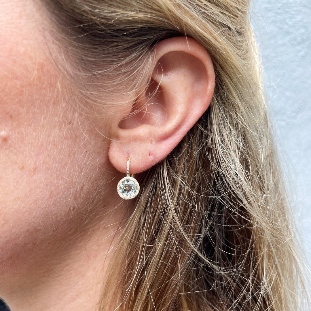 14K White Gold White Topaz & Diamond Leverback Earrings for Women | Elegant Dangle Earrings for Weddings, Parties & Special Occasions