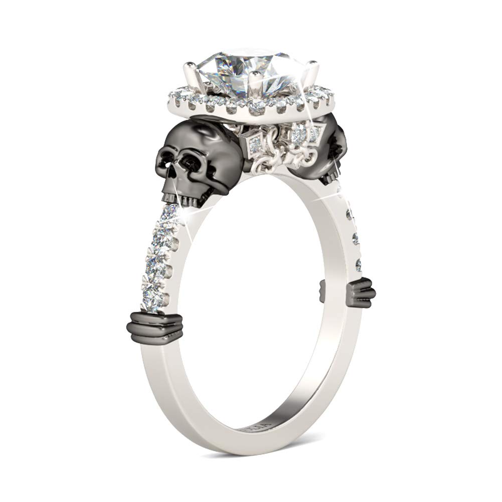 Jeulia 3.4 Carat Cushion Cut Halo Skull Engagement Ring - 925 Sterling Silver Wedding Band, Anniversary & Promise Ring for Women - Romantic Jewelry Gift for Her - Perfect for Proposals, Weddings & Special Occasions