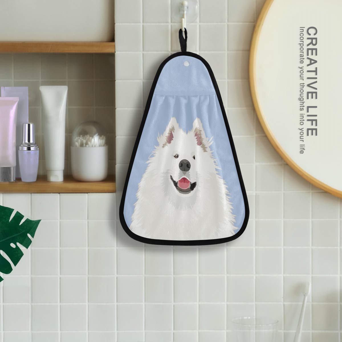VIKKO Smile Samoyed Buddy Happy Dog Kitchen Towel - Absorbent Dish Cloth, Hand Towel for Bathroom & Kitchen - Perfect for Cooking, Cleaning, Drying Dishes & Decorating Pet-Friendly Homes