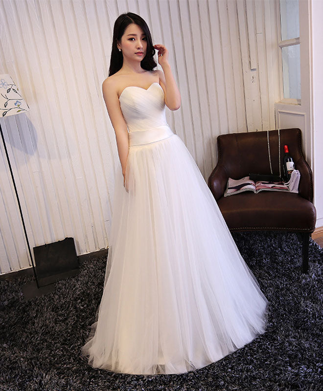 Elegant White Sweetheart Neck Tulle Long Prom Dress | Wedding Gown for Brides & Formal Events | Perfect for Homecoming, Quinceañera & Evening Galas