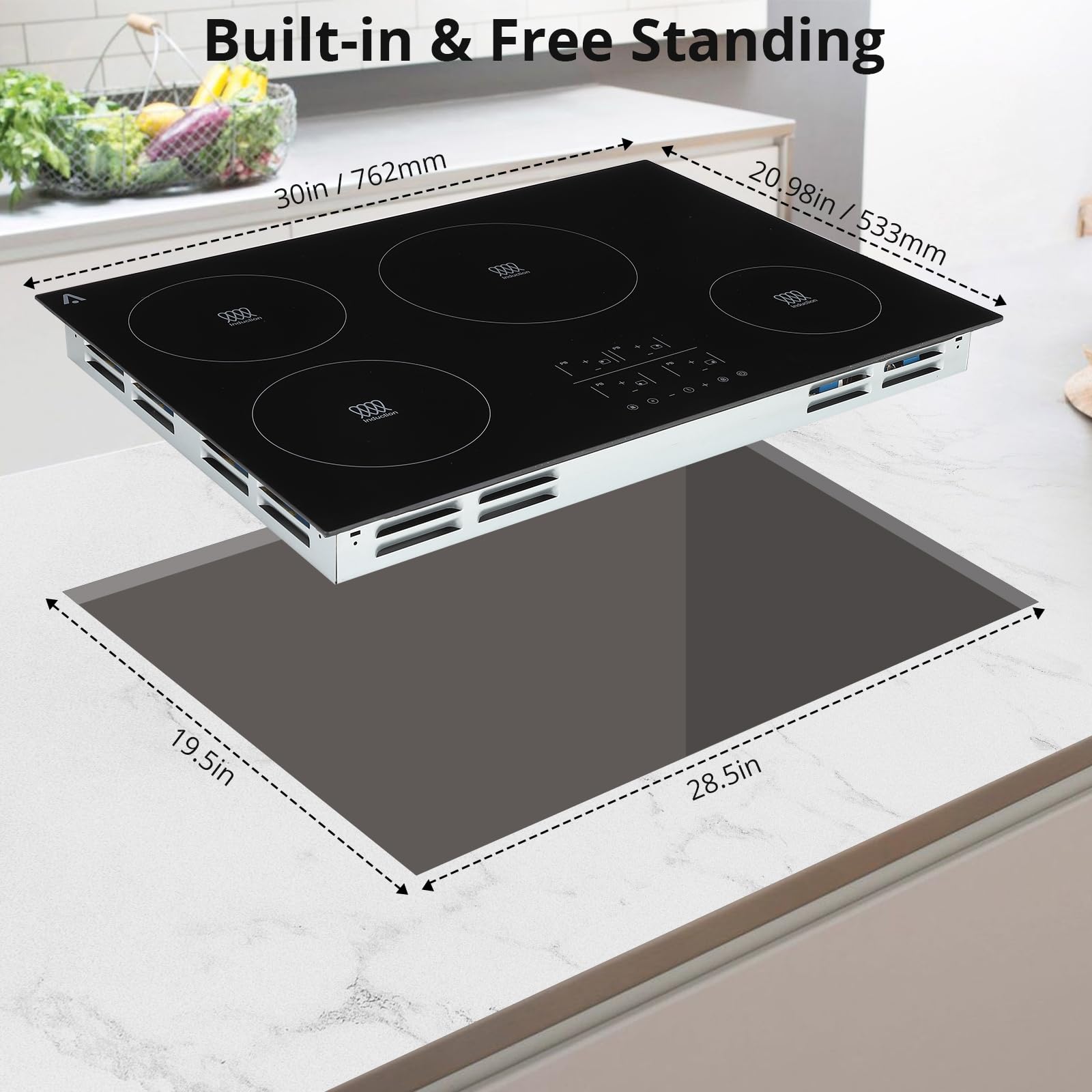 GARVEE 30-Inch 4 Burner Electric Cooktop 7800W Built-In Ceramic Glass Stovetop with Safety Lock & Timer, 240V Black - Perfect for Modern Kitchens, Cooking Enthusiasts & Family Homes