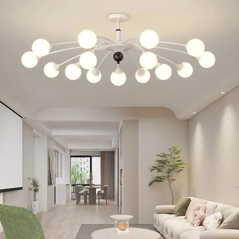 Modern Flush Mount Chandelier - Beige & Silver LED Ceiling Light Fixture for Bedroom, Dining Room, Living Room and Hallway Lighting