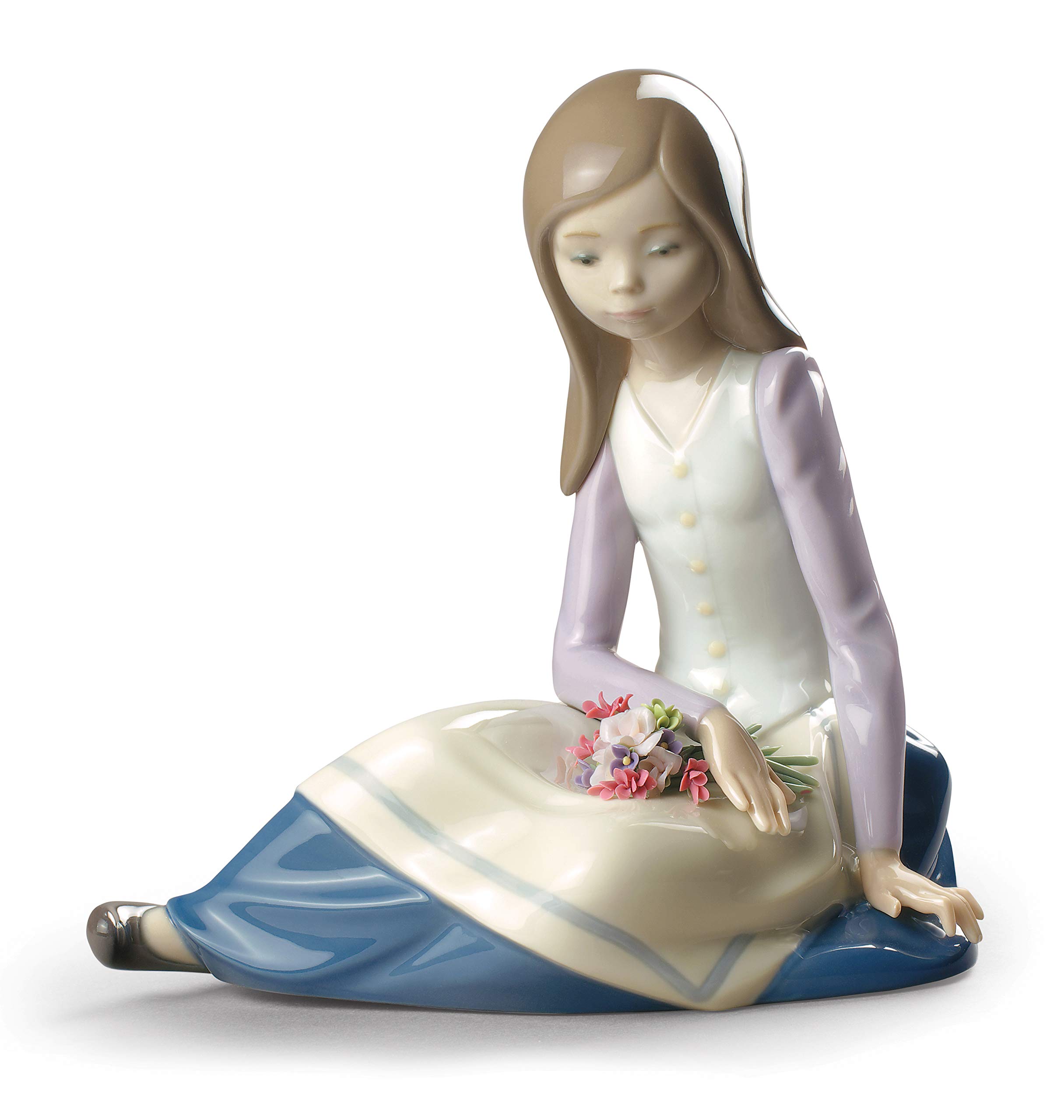 LLADRÓ Contemplative Young Girl Porcelain Figurine - Elegant Home Decor, Collectible Art Piece for Living Room, Bedroom & Office Display