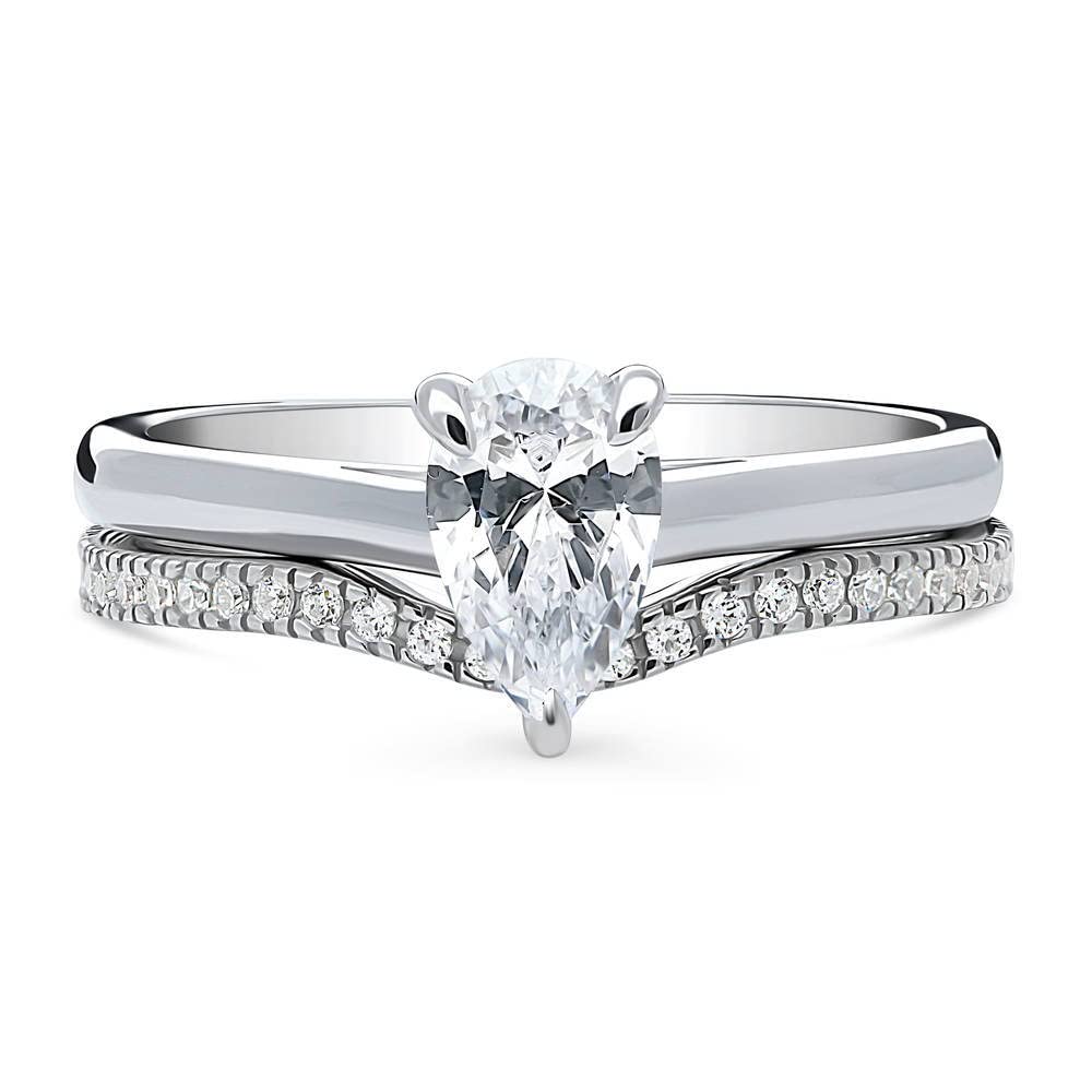 BERRICLE 0.8 Carat Pear Cut Cubic Zirconia Sterling Silver Solitaire Engagement Ring Set for Women - Rhodium Plated, Size 4-10 - Perfect for Wedding, Proposal & Anniversary Gifts