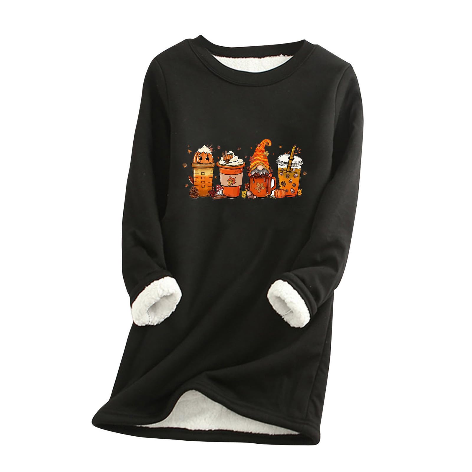 Ceboyel Women's Halloween Fall Fleece-Lined Sherpa Sweatshirt - Cozy Pullover Loungewear for Winter Warmth, Cute Sleepwear for Home & Outdoor Activities 2023