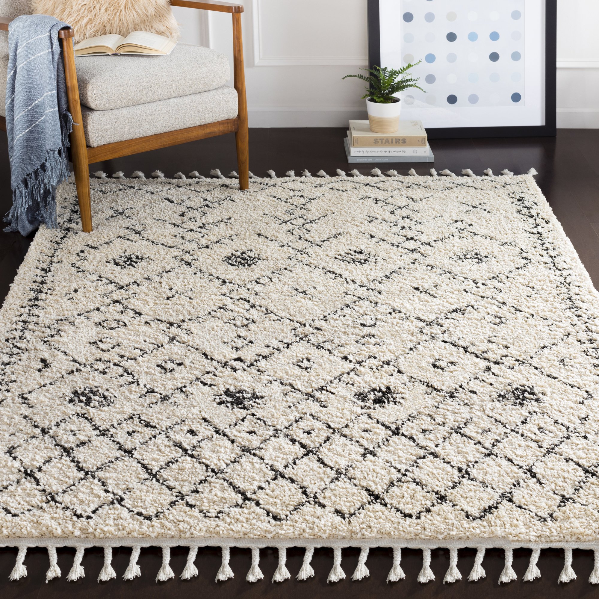 Bohemian Style Ivory and Charcoal Area Rug 2' x 3' - Perfect for Living Room, Bedroom, or Office Decor