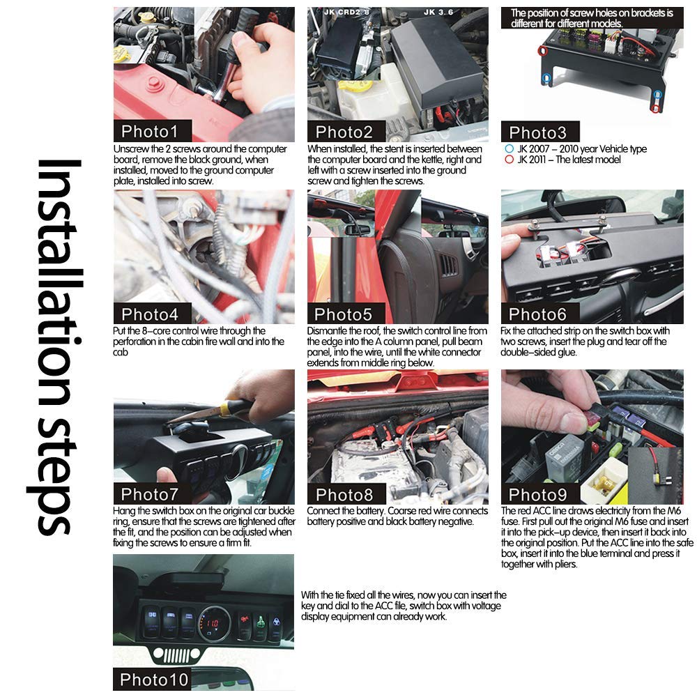 Jeep Wrangler JK JKU 6-Switch Control Panel Box for LED Light Bar & Rock Lights - 3 Color Options | Off-Road Accessories for Adventure & Night Driving