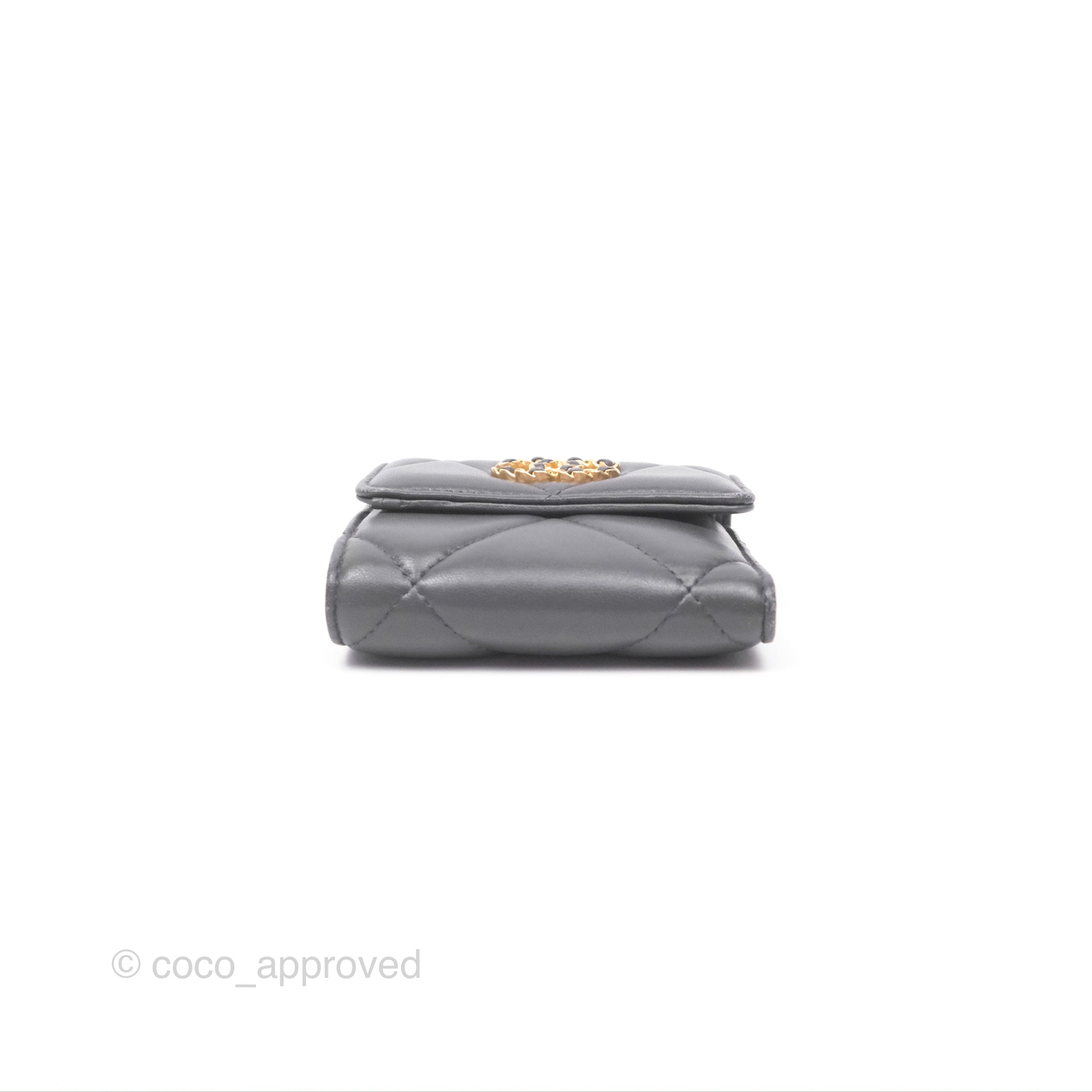 Chanel 19 Short Flap Wallet in Grey with Gold Hardware - Luxury Compact Wallet for Everyday Use & Special Occasions