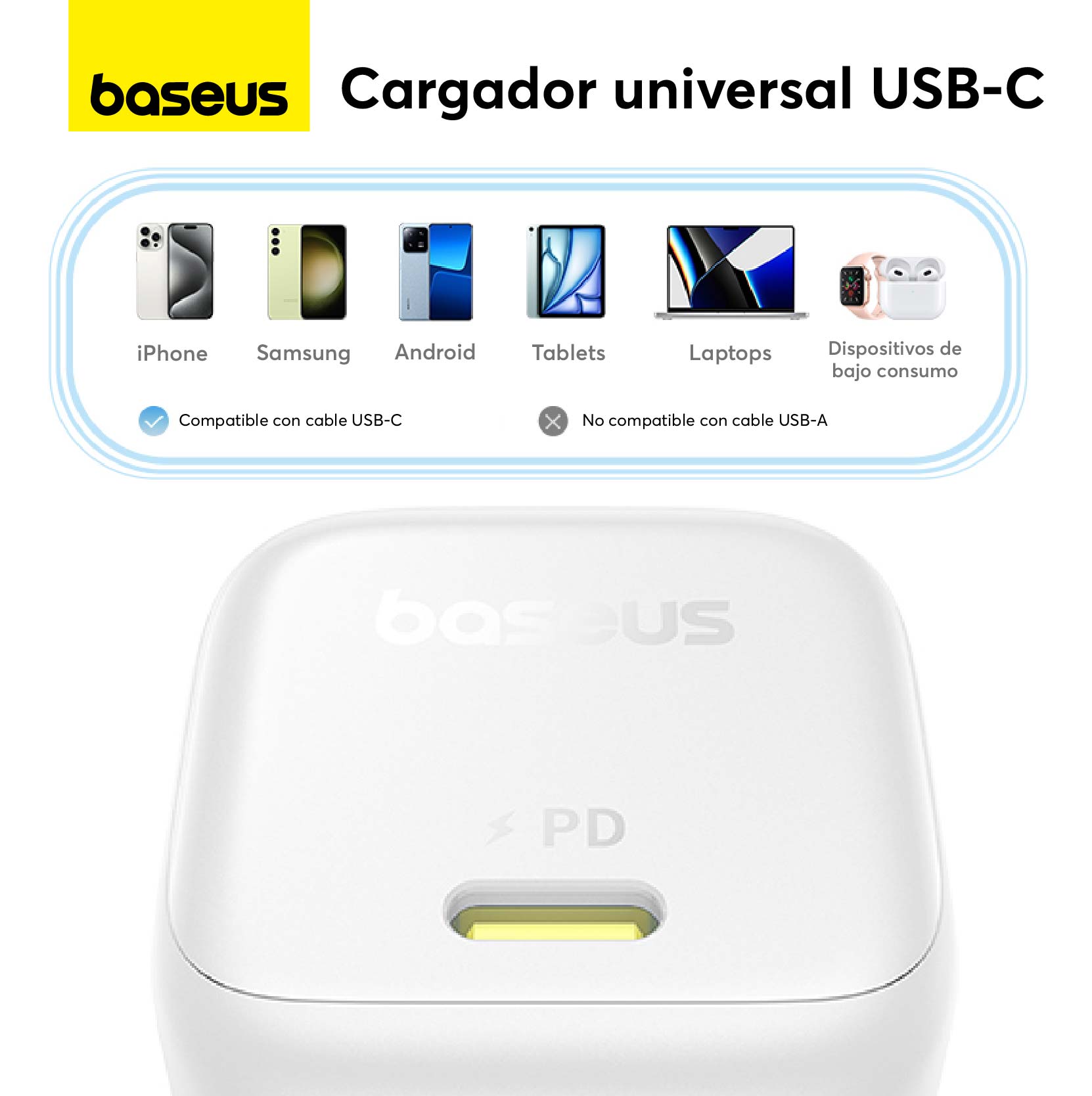 Baseus PicoGo GaN6 45W USB-C Fast Charger - White | Compact & Powerful Charging for iPhone, Android, MacBook, Travel & Office
