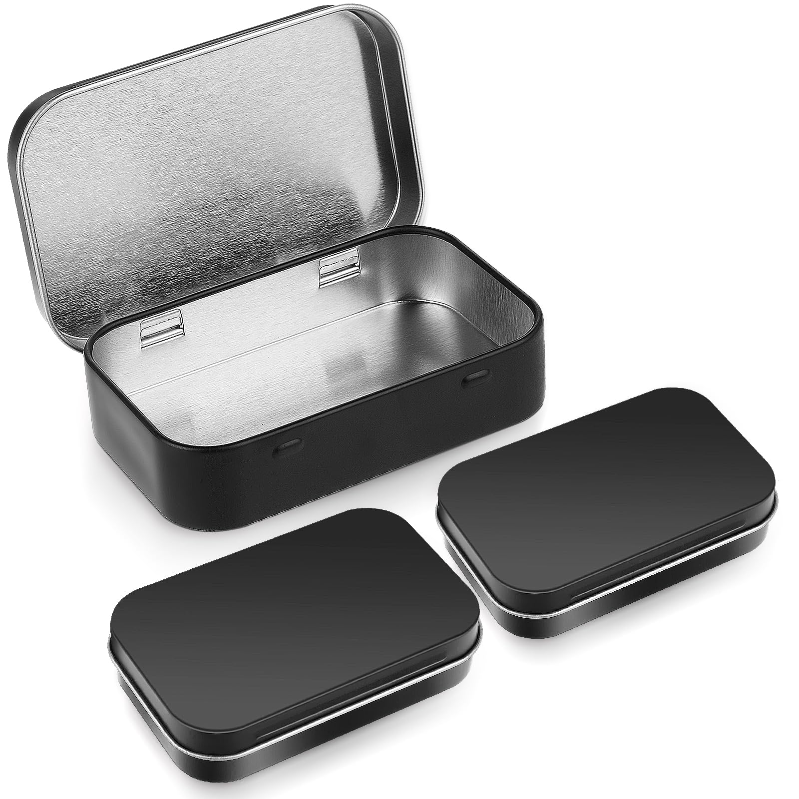 3-Piece Small Rectangular Metal Tin Boxes with Lids - Hinged Storage Containers for Candy, Jewelry, Keys & Earrings | Perfect for Home Organization, Gift Packaging & Craft Supplies (Black)