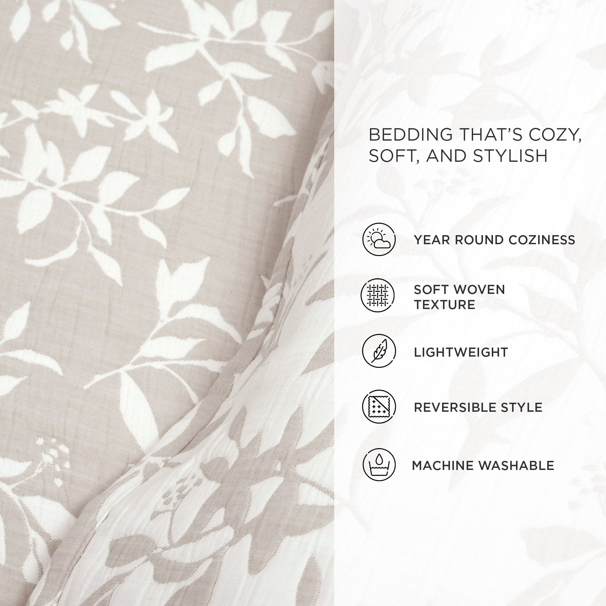 Floral Jacquard Reversible Soft Matelassé 3-Piece Quilt Set - Queen Size Bedding for Cozy Bedroom Decor