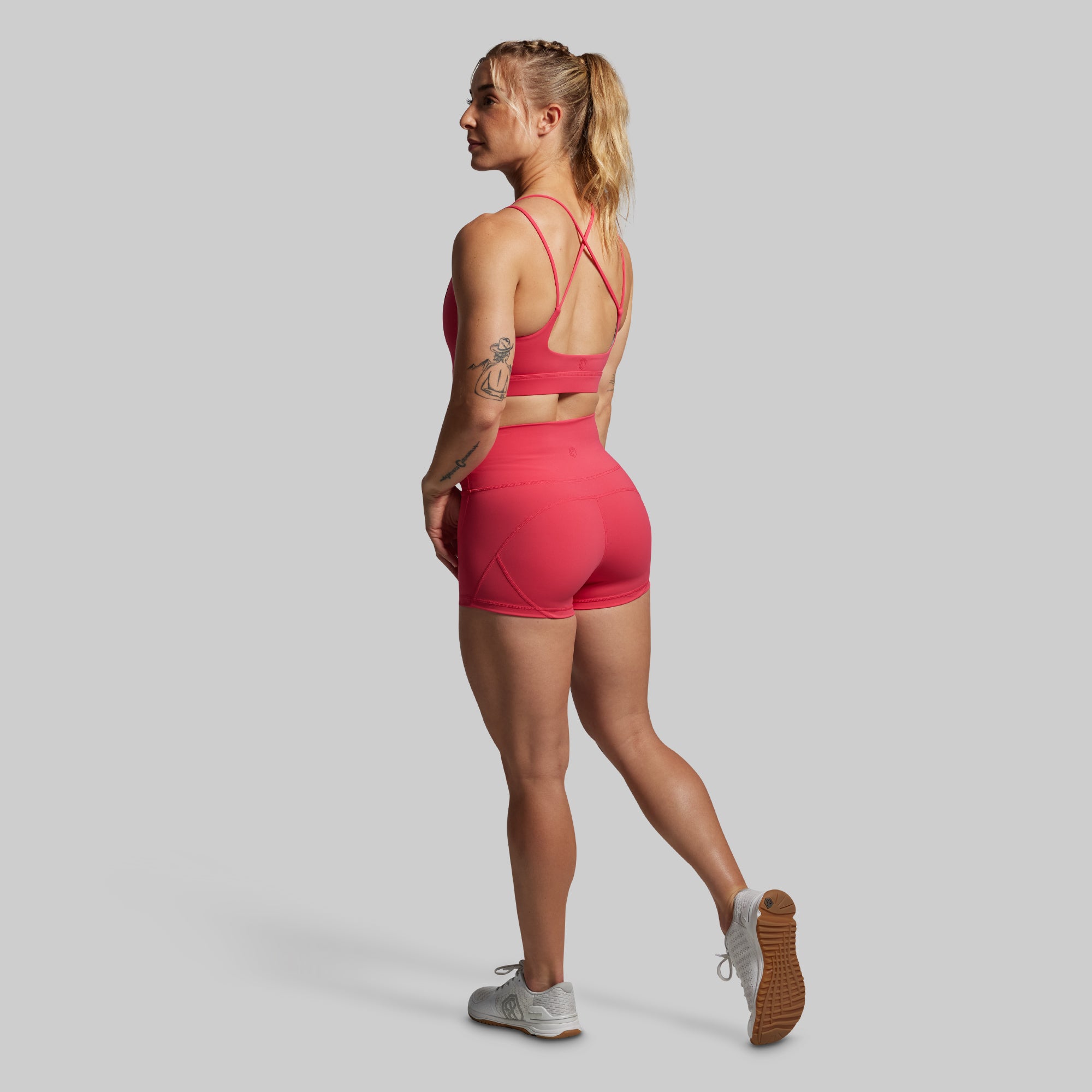 Women's Booty Shorts Set - High Waisted Workout Shorts & Crop Top (Watermelon Color) | Gym, Yoga, Running, Summer Outfits