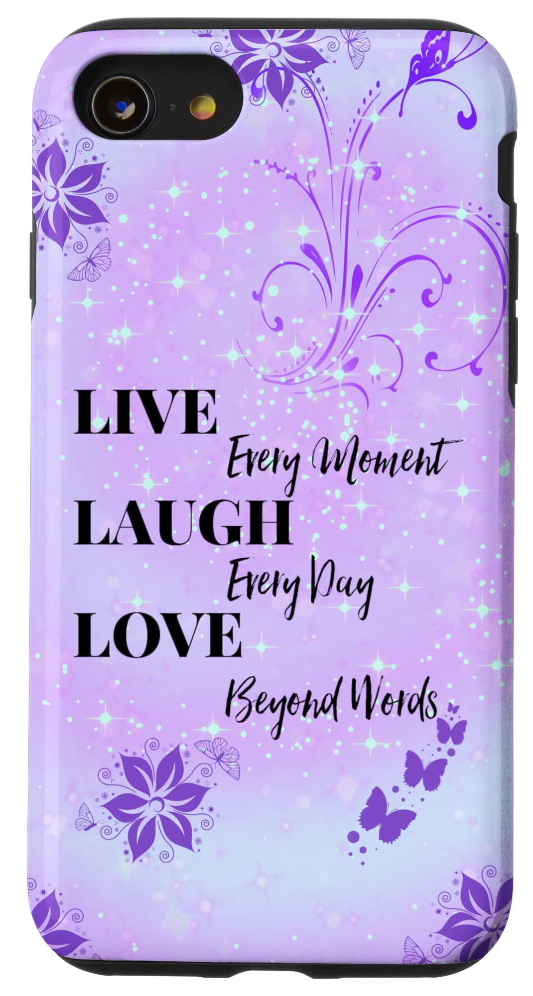 iPhone SE (2020) / 7 / 8 Purple Butterfly Phone Case for Women - Cute Live Laugh Love Design - Perfect for Everyday Use, Travel & Gift Giving
