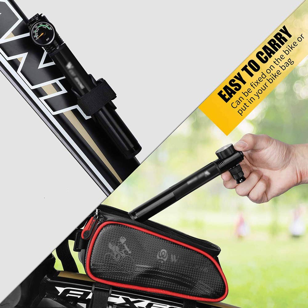 Portable Mini Bike Pump - 300 PSI High Pressure Bicycle Air Pump with Gauge for Mountain Bikes, Road Bikes & Inflatable Toys | Lightweight, Compact Design for On-the-Go Cycling & Outdoor Adventures