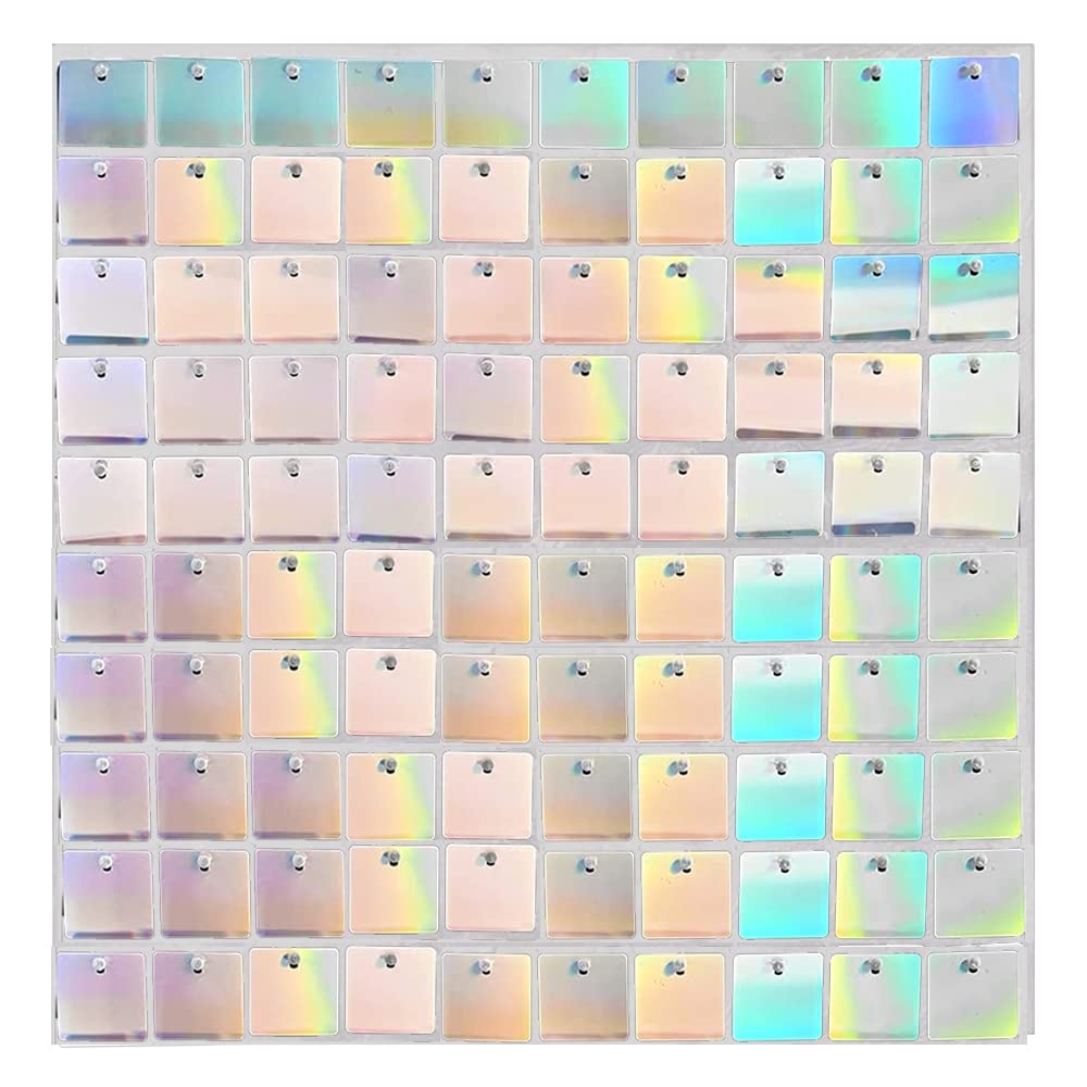 24-Panel Square Sequin Shimmer Wall Backdrop - Easy Setup Party Decor for Weddings, Birthdays, Anniversaries, Engagements & Bachelorette Parties | Silver Iridescent Photo Booth Background | Perfect for Event Decorations, Stage Backdrops & Social Media Photos
