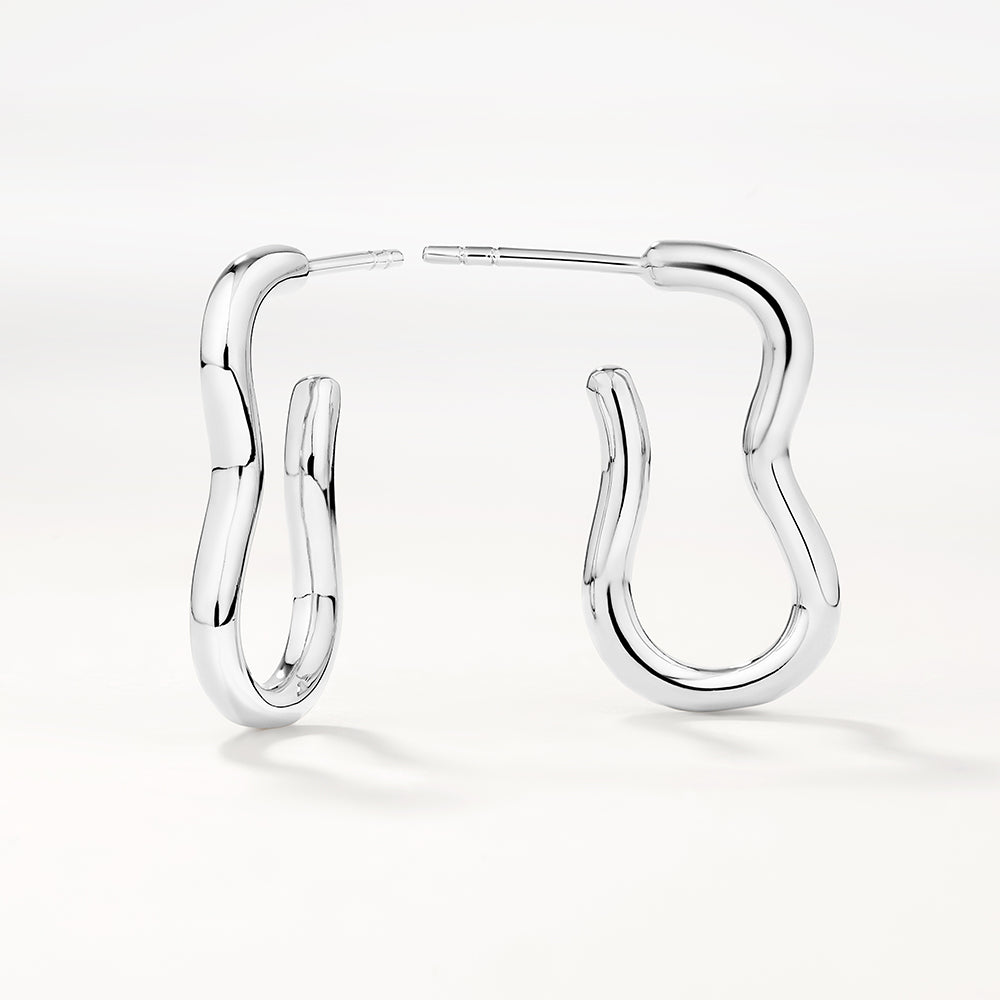 Silver Pinched Paperclip Hoop Stud Earrings - Trendy Minimalist Jewelry for Everyday Wear & Gift Giving