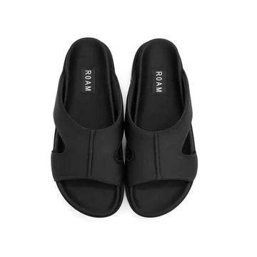 ROAM Women's Side Scoop Stack Platform Sandals - Black Neoprene Comfortable Summer Beach Shoes for Walking, Travel & Casual Outfits
