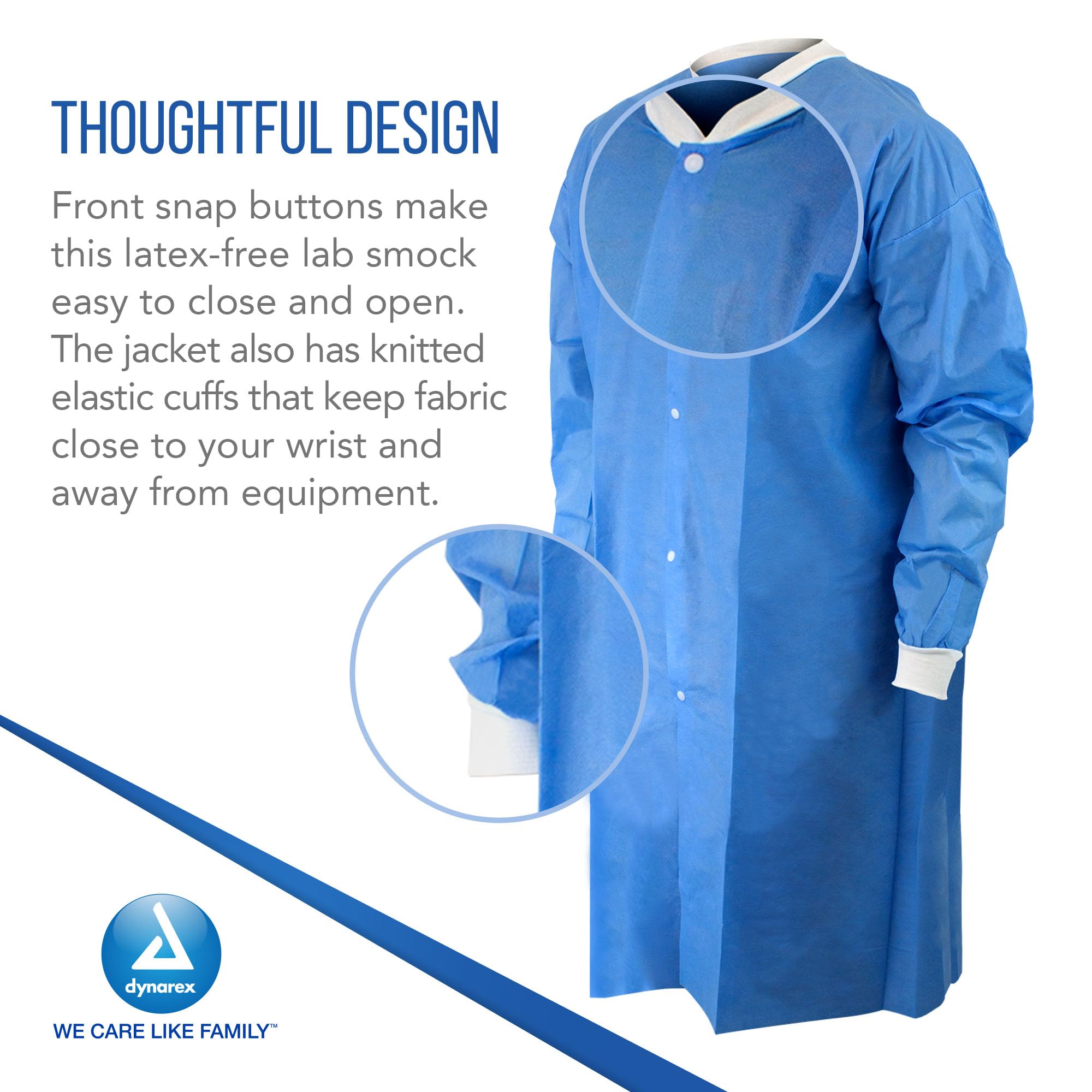 Dynarex Unisex Lab Coat - White Polyester/Cotton Blend for Medical & Science Professionals - Perfect for Hospitals, Labs & Healthcare Settings