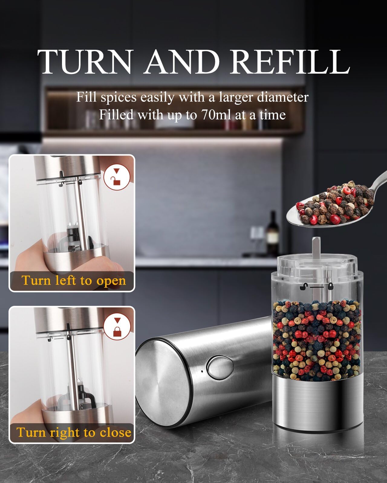 Upgraded Electric Salt and Pepper Grinder Set - Large Capacity Automatic Mills with Adjustable Coarseness, LED Light & Dual Charging Station - Stainless Steel Kitchen Gadget for Cooking, Dining & Home Use