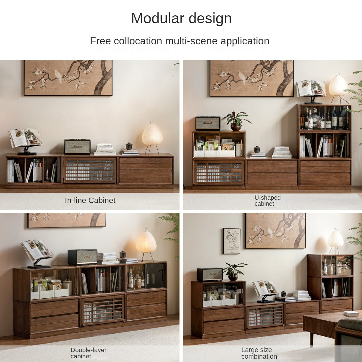 Premium Black Walnut Solid Wood Modular Bookcase - Customizable Storage Shelf for Home Office, Living Room & Library Organization