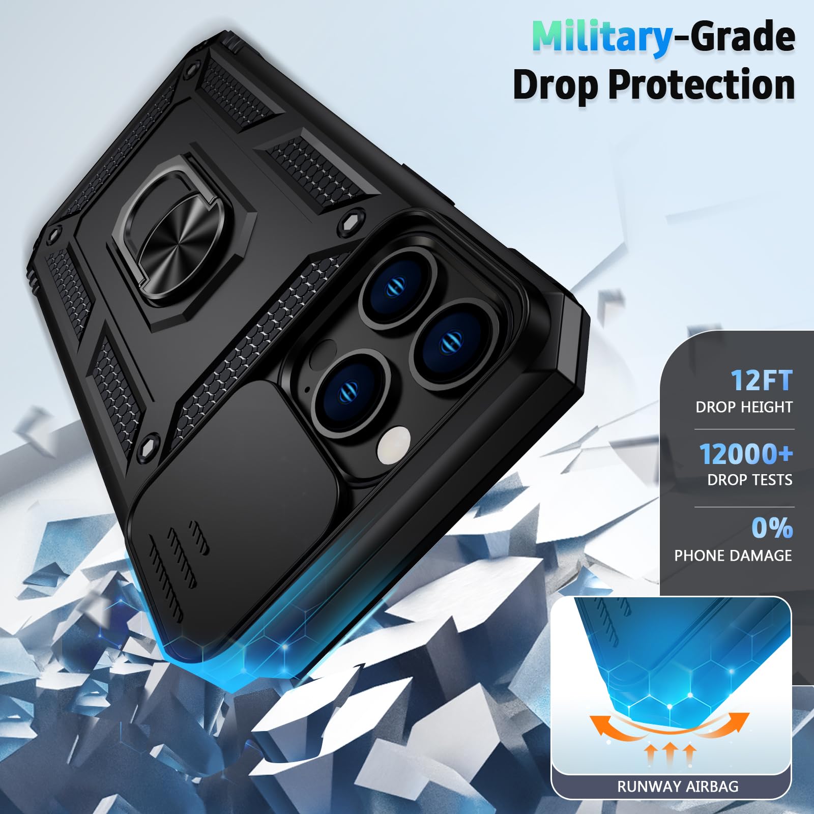 Premium iPhone 11 Pro Max Case with Camera Lens Cover & HD Screen Protector - 10FT Military Drop Protection, Magnetic Ring Holder & Kickstand - Shockproof Protective Phone Cover for iPhone 11 Pro Max (Black) - Perfect for Outdoor Activities, Travel & Daily Use