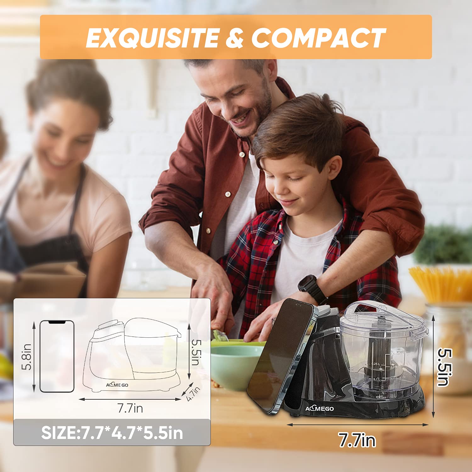 1.5 Cup Mini Electric Food Chopper - Stainless Steel Blades for Dicing, Mincing & Blending - Perfect for Baby Food, Salsa & Smoothies - Compact & Detachable Design