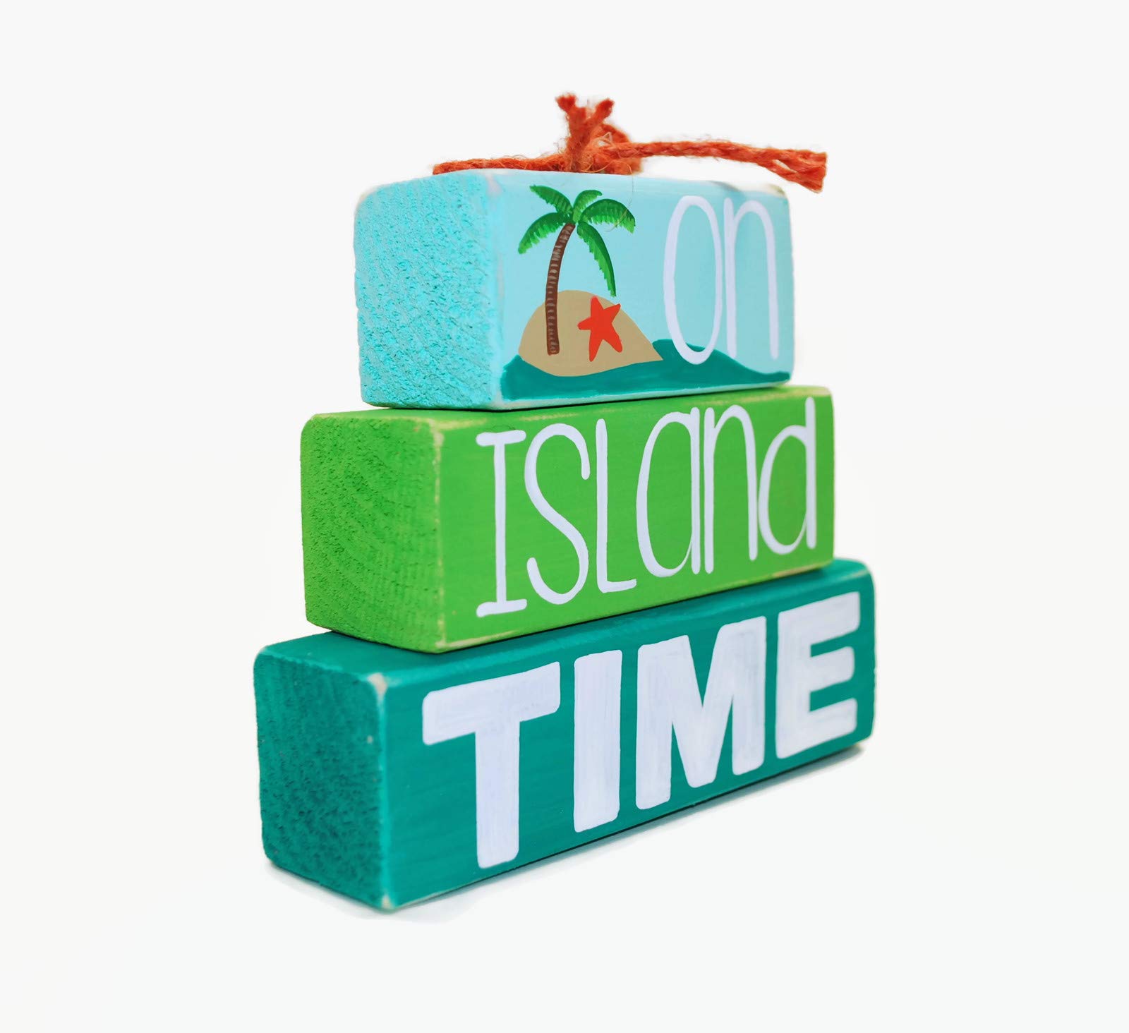 Island Time Beach-Themed Wooden Block Shelf Sitter - Stackable Decorative Display for Home, Office, or Gift - Perfect for Coastal Decor, Bookshelf Styling, and Vacation-Inspired Spaces