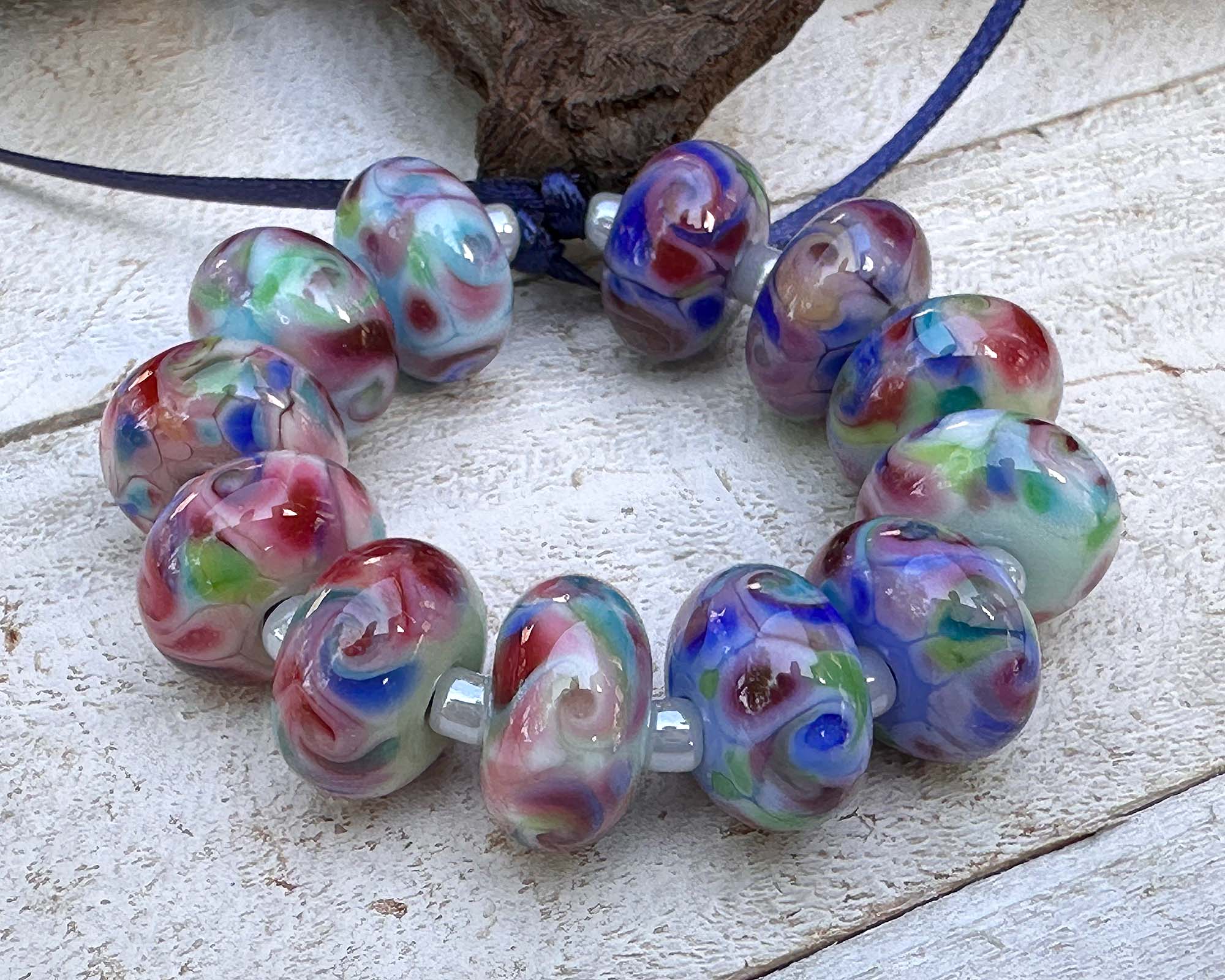 12-Piece Garden Party Mosaics Lampwork Beads Set for Jewelry Making - DIY Bracelets, Necklaces & Craft Projects - Perfect for Gifts & Home Decor