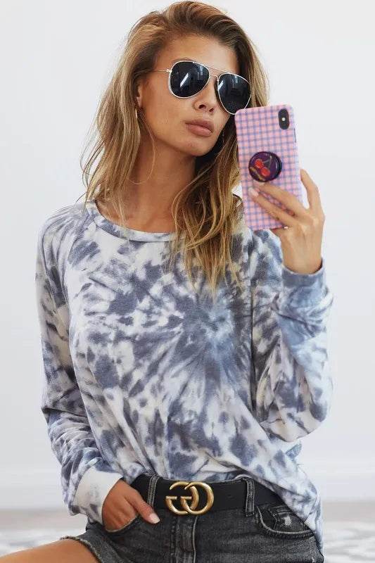 BiBi Tie Dye Print Terry T-Shirt for Women | Soft Cotton Casual Tee | Perfect for Summer Outfits, Beach Wear & Lounge