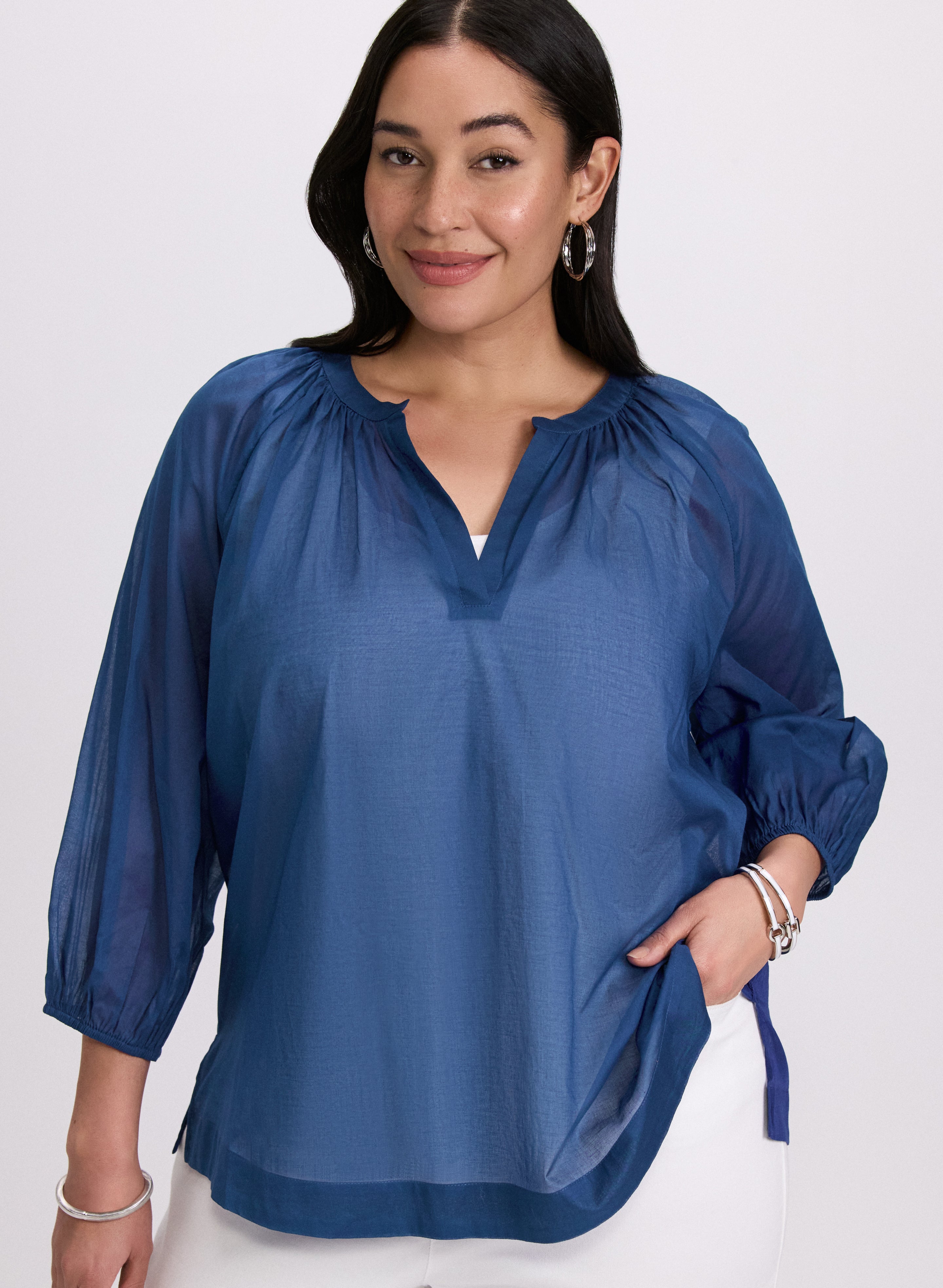 Stylish Cotton Split Neck Blouse for Women - Comfortable & Breathable Summer Top - Perfect for Office, Casual Outings & Date Nights