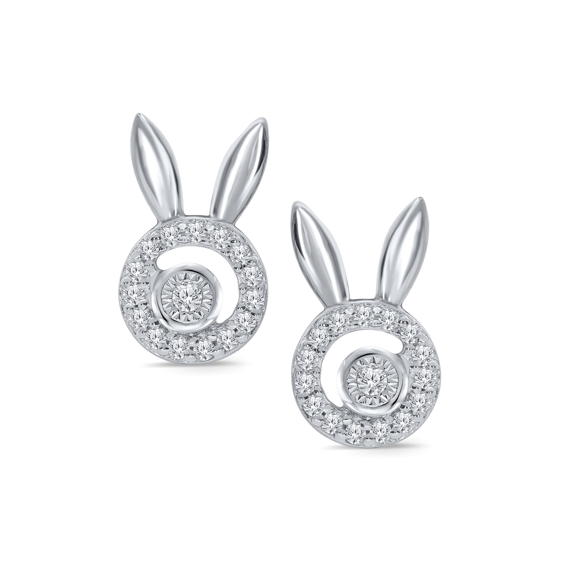 1/10CT Round White Diamond Rose Gold Plated Sterling Silver Reindeer Bunny Rabbit Stud Earrings for Women - Perfect for Christmas Gifts, Valentine's Day & Everyday Elegant Jewelry