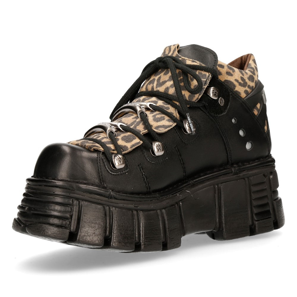 New Rock TOWER Boots - Black & Leopard Print Combat Boots for Women & Men | Perfect for Punk, Gothic & Alternative Fashion | Outdoor, Concerts & Everyday Wear