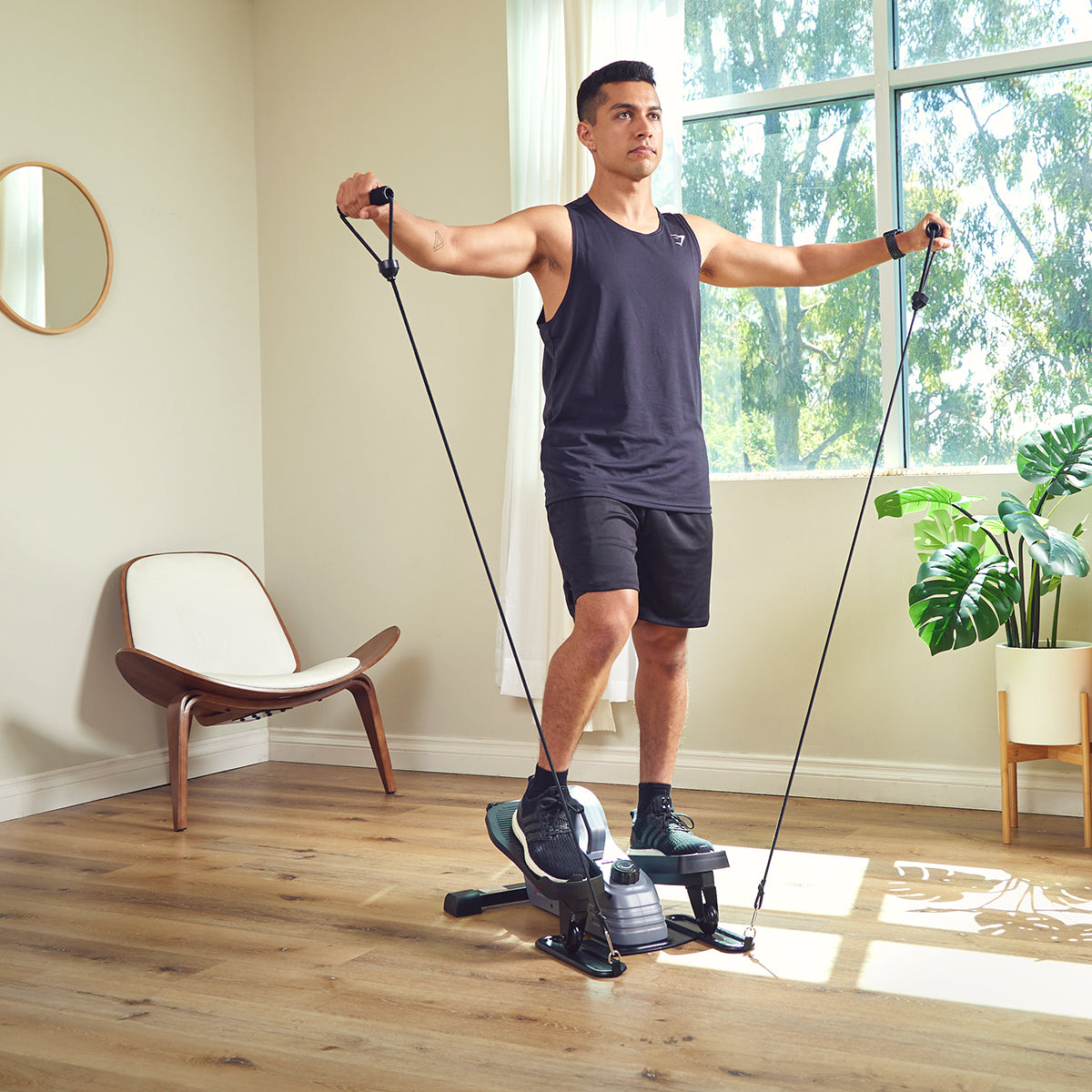 Portable Stand Up Elliptical Machine with Adjustable Resistance Bands - Full Body Workout Equipment for Home & Office Fitness Training