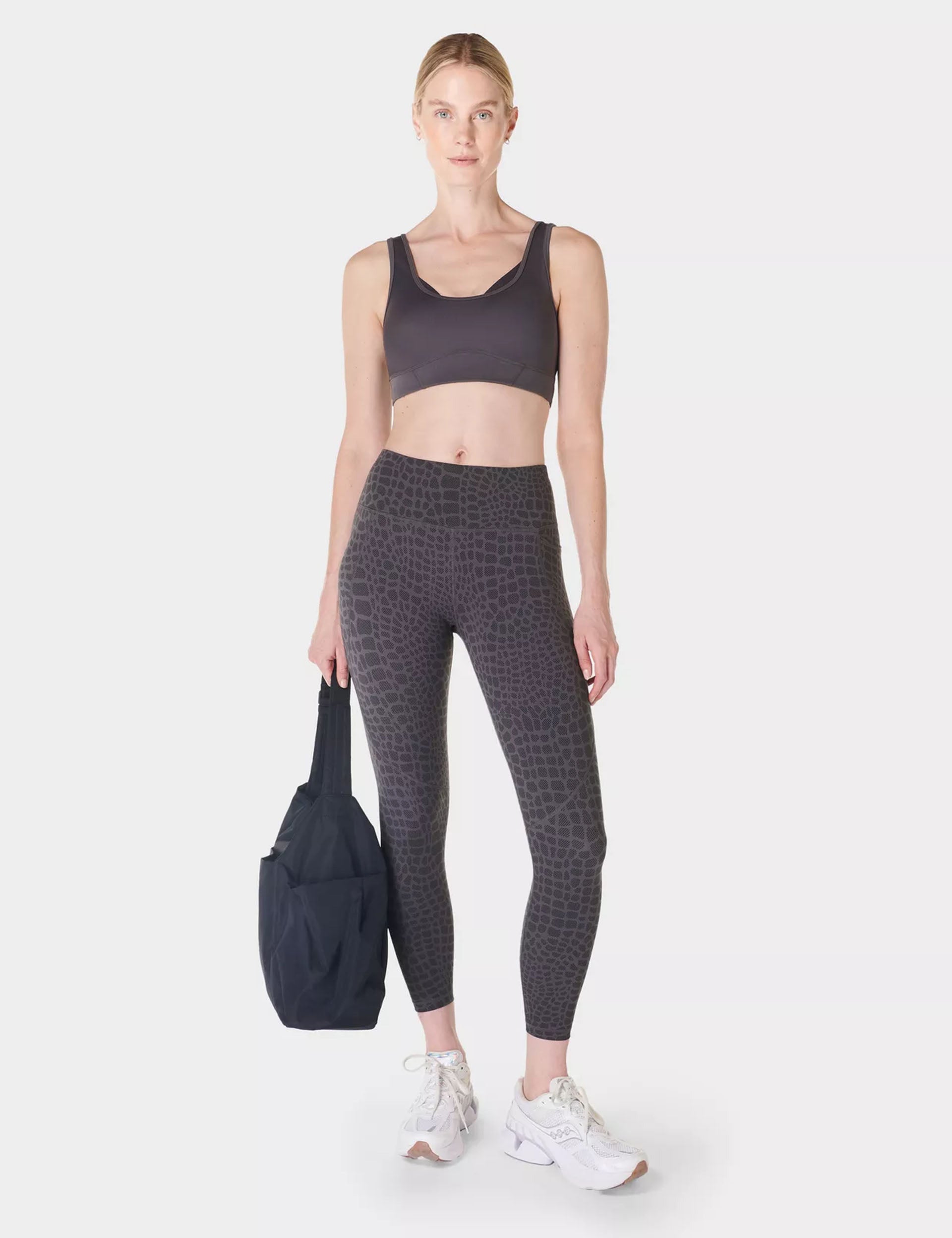 Power 7/8 Gym Leggings for Women - High Waist Grey Croc Halftone Print Workout Leggings - Yoga, Running & Training Activewear