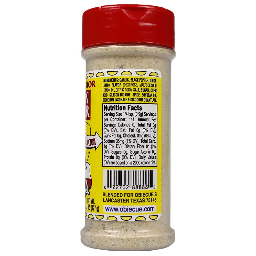 Obie Cue's Lemon Pepper Seasoning - Low Sodium, Gluten Free, All Natural Spice Blend for Chicken, Fish & Poultry (4.8 Oz) - Perfect for Grilling, Roasting & Everyday Cooking