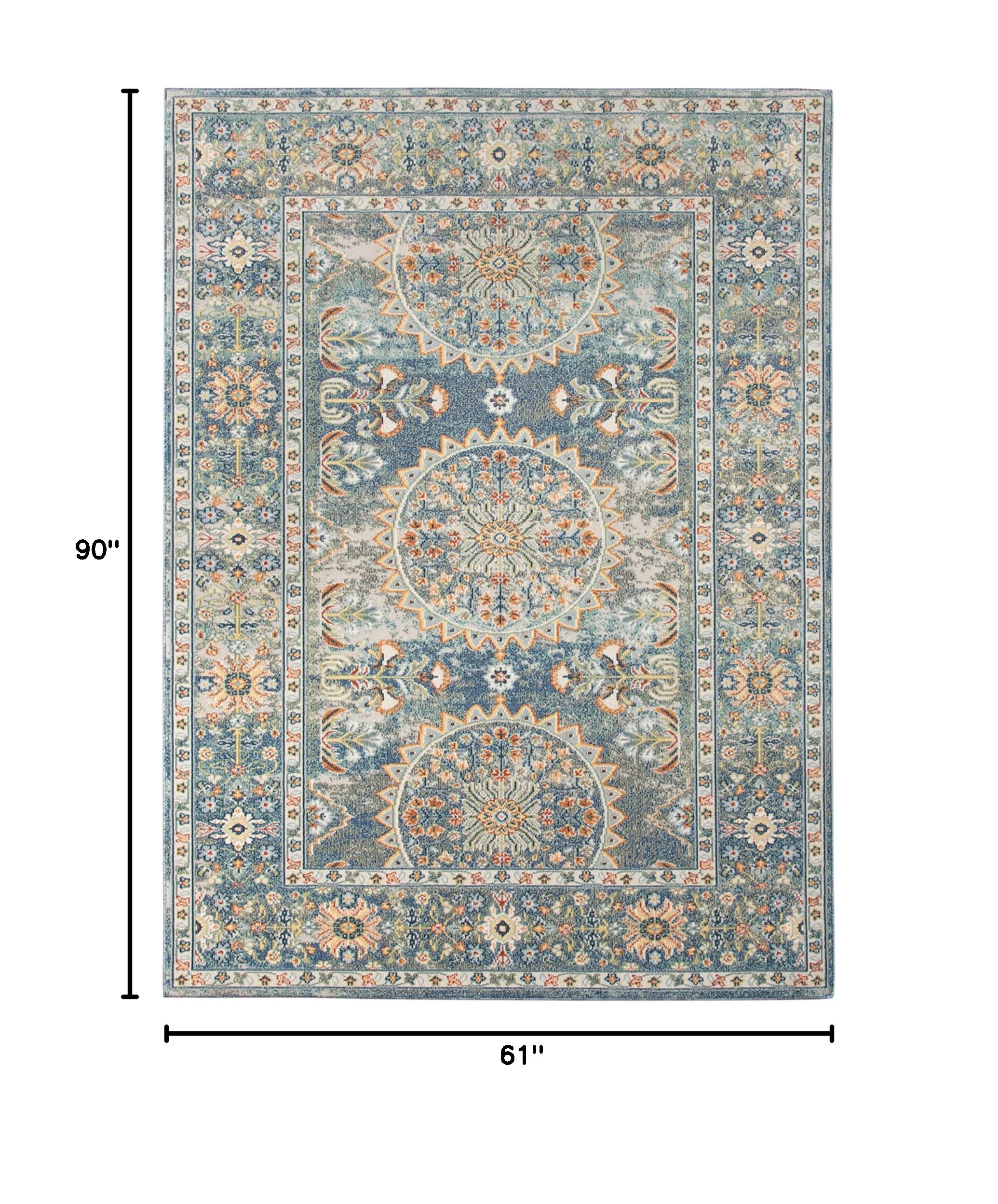 AMER Rugs Bohemian Marco Collection 5x7 Indoor/Outdoor Area Rug - Blue | Non-Slip Living Room, Bedroom, Dining Room & Kitchen Rug | Perfect for Boho Home Decor & High Traffic Areas