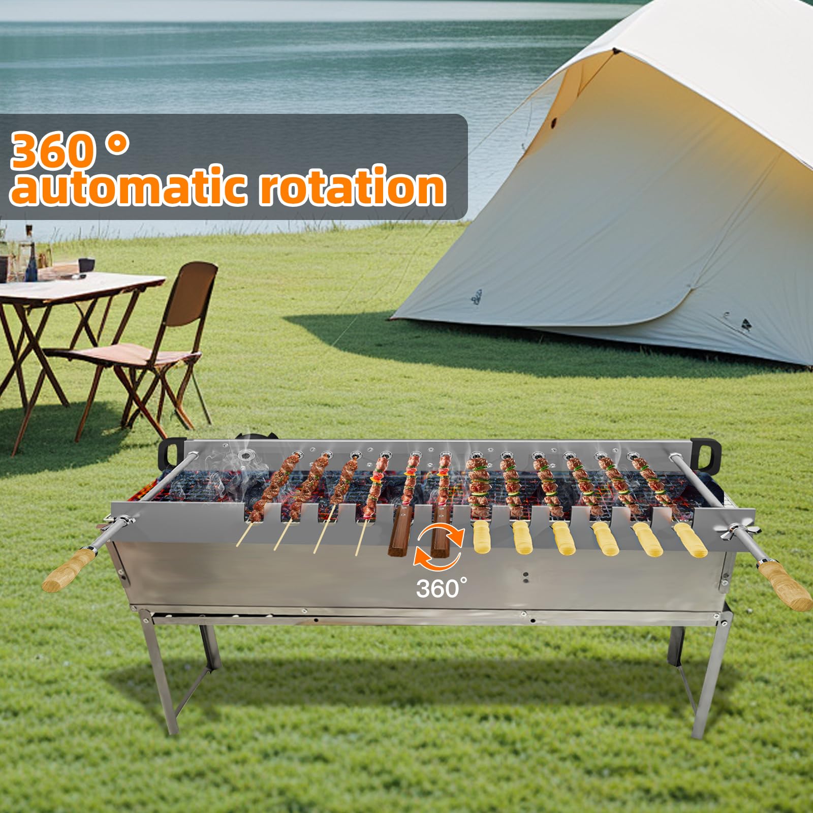 Stainless Steel Electric BBQ Grill with Auto Rotating Spit - Adjustable Width for Perfect Grilling - Ideal for Backyard, Camping & Outdoor Cooking (Model G700)