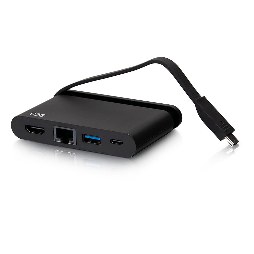 C2G 4-in-1 USB-C Hub with HDMI 4K 30Hz, USB 3.0 Port, Gigabit Ethernet & 100W PD Charging - Portable Laptop Docking Station for MacBook Pro/Air, iPad Pro, Chromebook & Windows Laptops - Perfect for Home Office, Remote Work & Travel