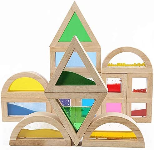 **16-Piece Wooden Building Blocks Set for Kids - Sensory Wood Rainbow Stacking Blocks, Construction & Educational Toys for Toddlers & Preschoolers - Perfect for Boys & Girls Gifts, Classroom Learning & Playroom Fun**