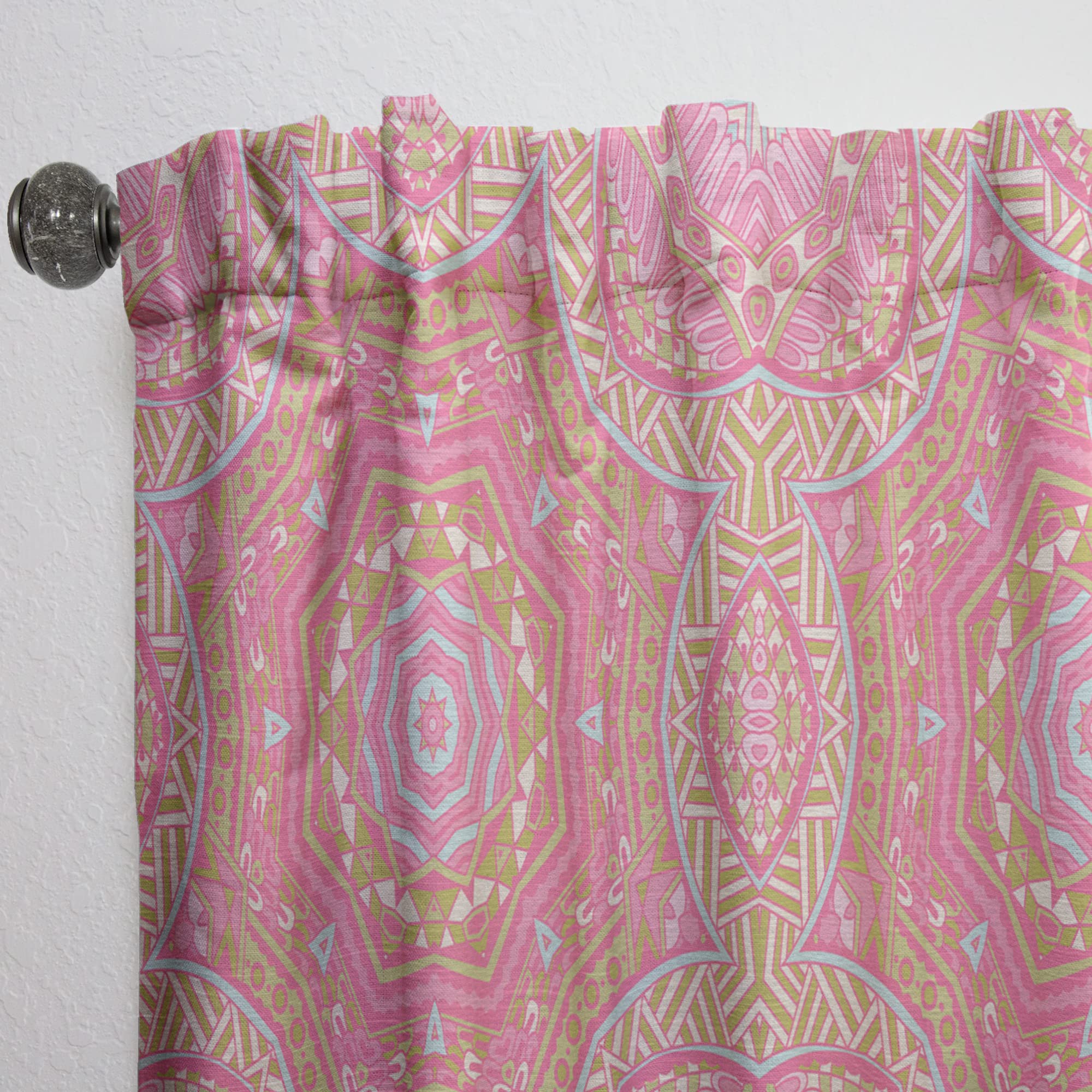 Pink and Green Star Mandala Thermal Insulated Curtains - Single Panel 52x120 Inches - Bedroom & Living Room Blackout Drapes for Home Decor, Meditation Space & Boho Style Rooms