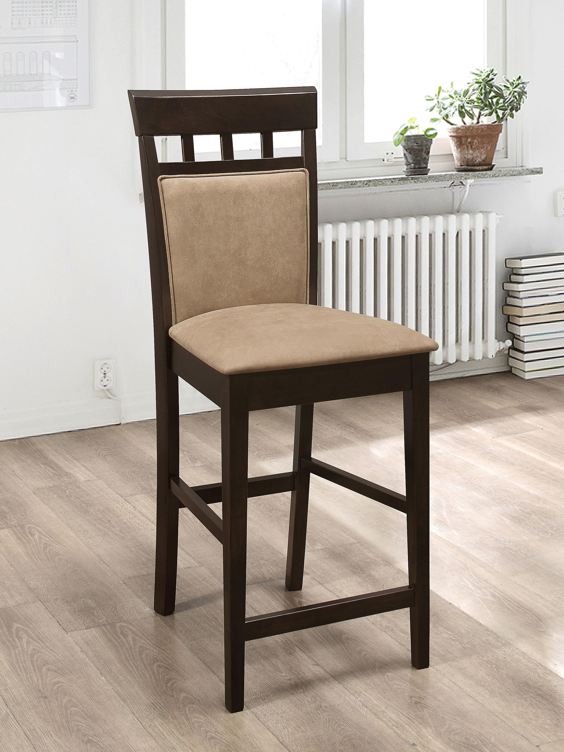 Coaster Home Furnishings Gabriel Wood Upholstered Counter Height Dining Chairs Set of 2 - Padded Seat & Back Support - Cappuccino Finish - Perfect for Kitchen Island, Breakfast Nook & Small Space Dining