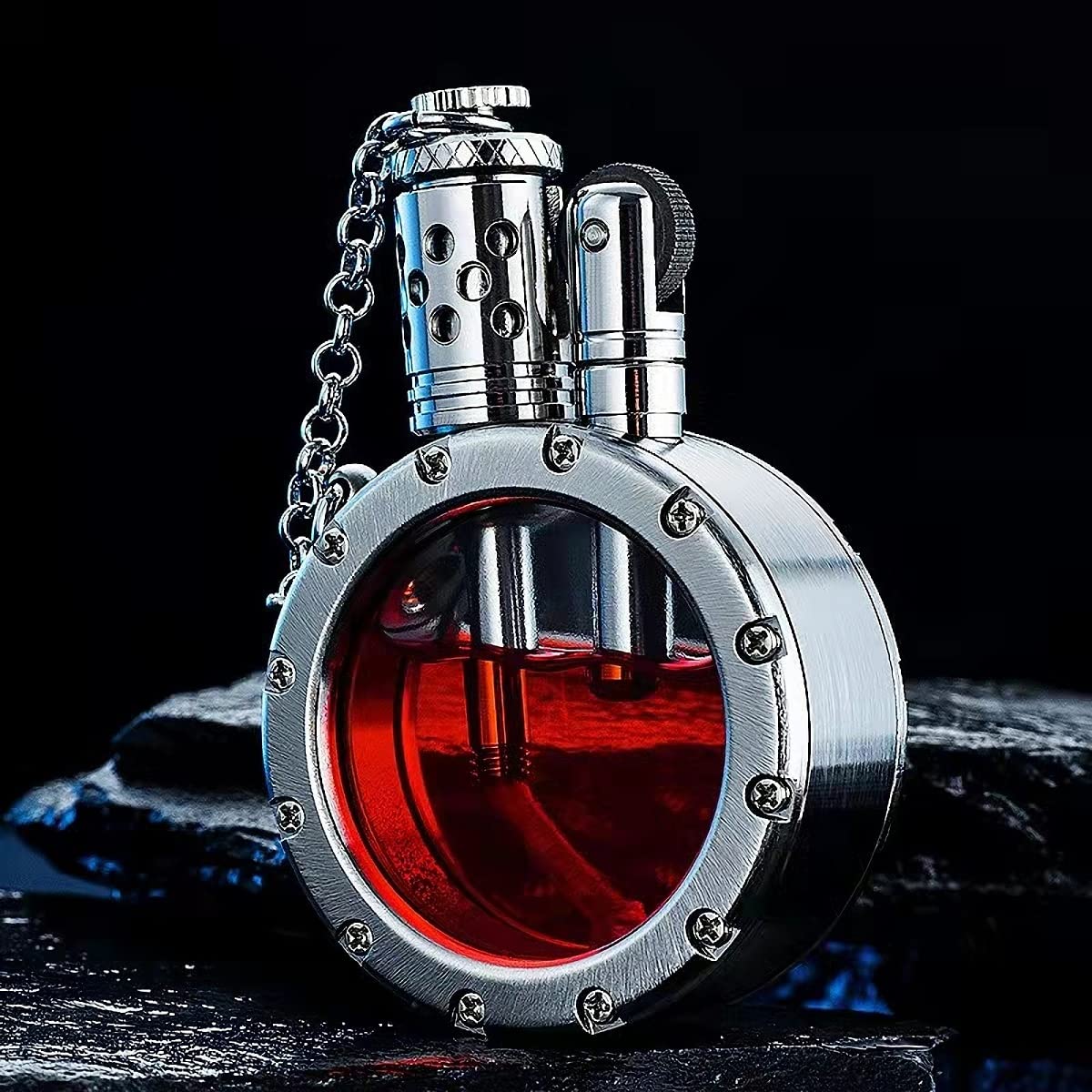 Vintage Steampunk Copper Lighter - Transparent Fuel Tank, Unique Men's Gift for Outdoor & Collectors