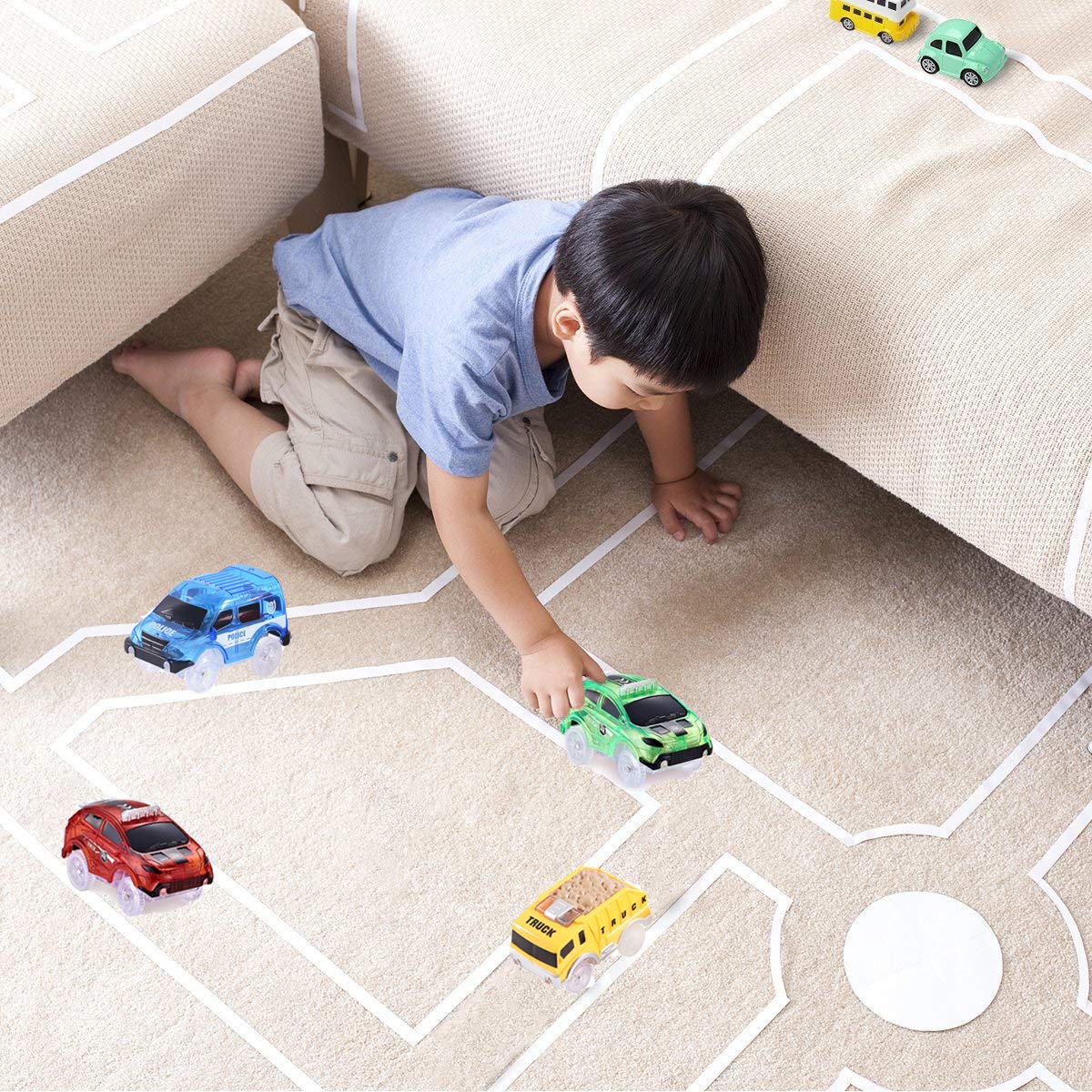 4 Pack Glow in The Dark Replacement Tracks for Toy Cars - Racing Track Accessories for Kids Boys & Girls - Perfect for Nighttime Play, Birthday Gifts and Indoor Racing Fun
