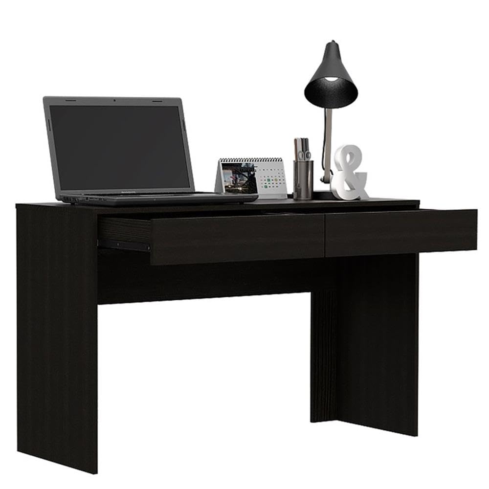 TUHOME Black Engineered Wood Computer Desk with 2 Drawers for Home Office