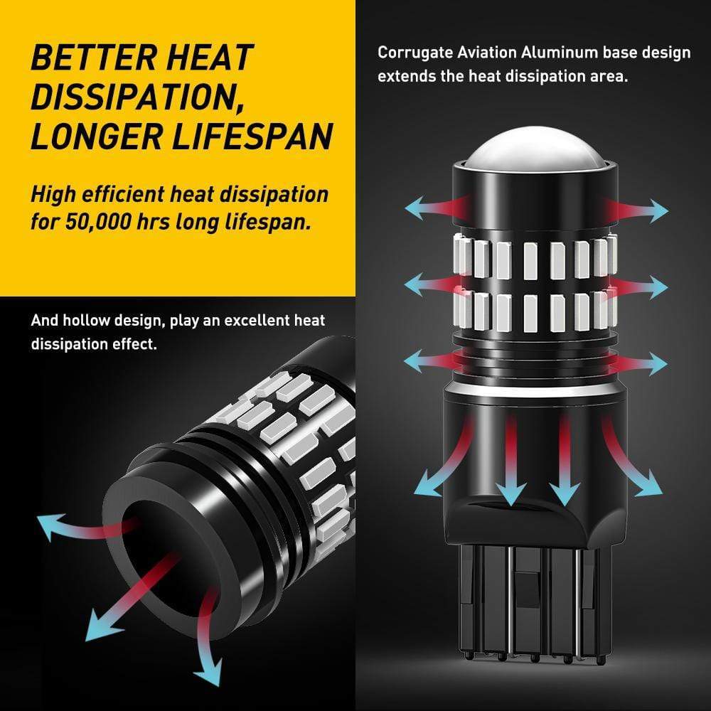 AUXITO Upgraded 7440 7443 LED Bulb - Super Bright Red Strobe Tail Brake Lights with Projector & Warning Flashing Function | Perfect for Emergency Vehicles, Off-Road Trucks & Motorcycle Safety Lighting